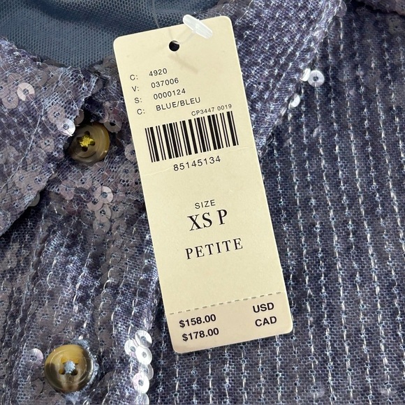 Anthropology Pilcro Shimmering Blue Buttondown Tunic Style Sequin Shirt Size XSP - Picture 15 of 15